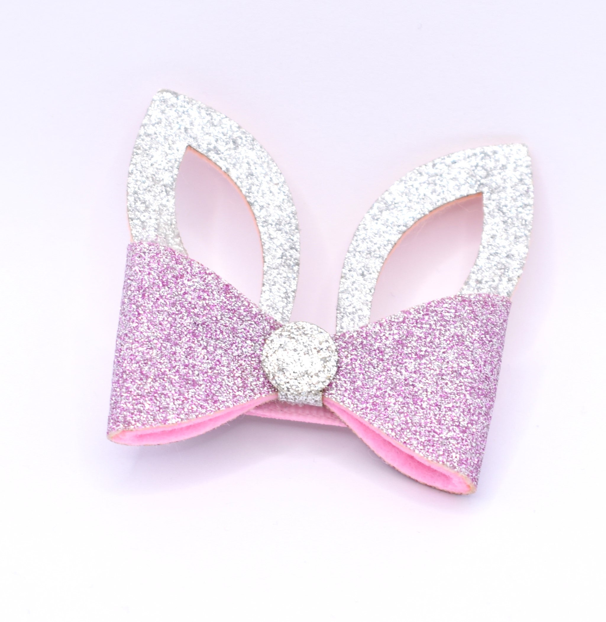 Silver & Mauve Bunny Ears Hair Clip