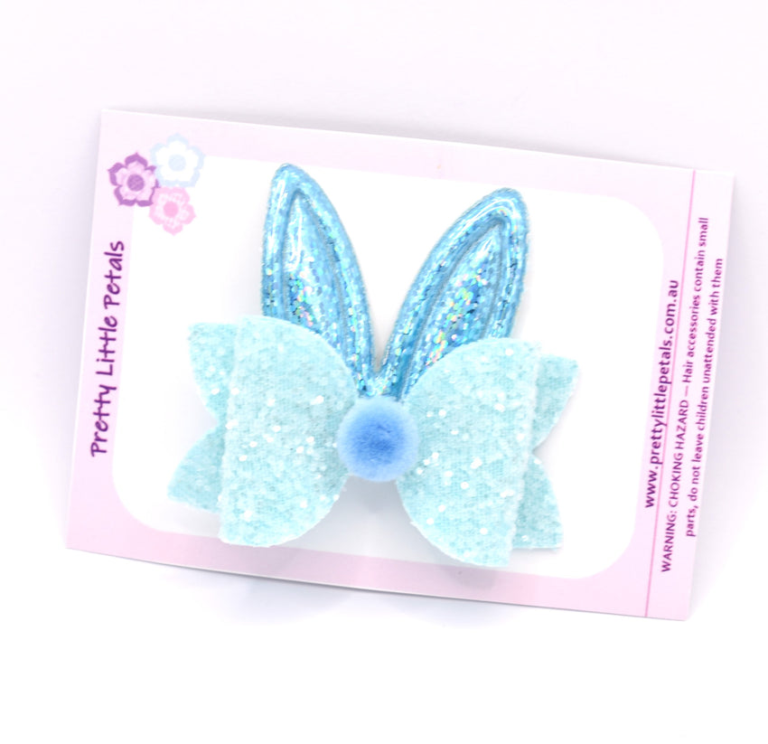 Bunny Ears Bow Hair Clip - blue