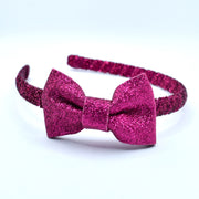 Glitter Bow Headband - Hot Pink