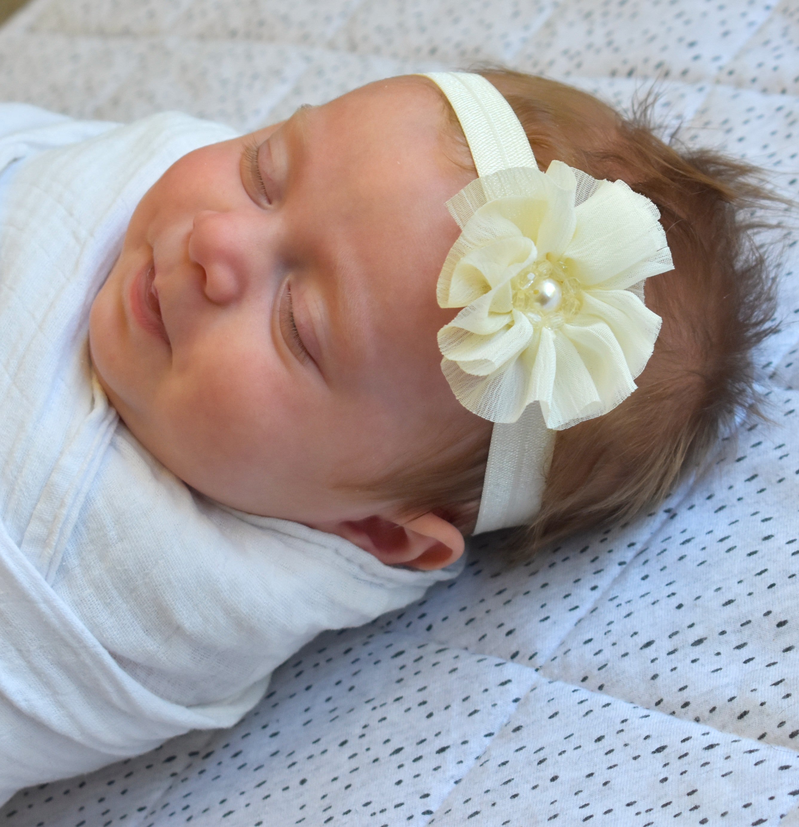 Ivory Chiffon Flower Headband - newborn