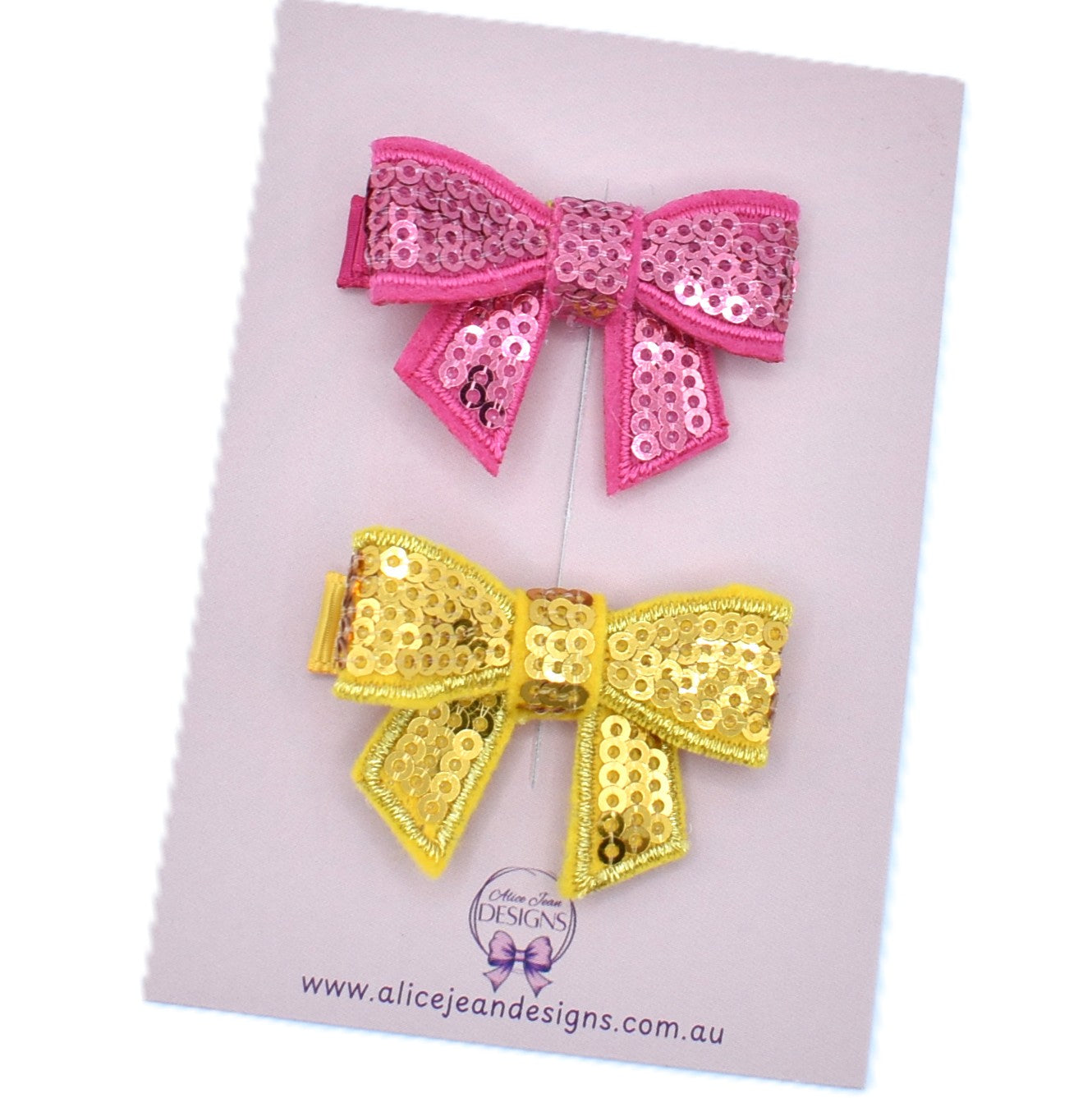 Piggytail Hair Clips - sequin bows - pink and gold