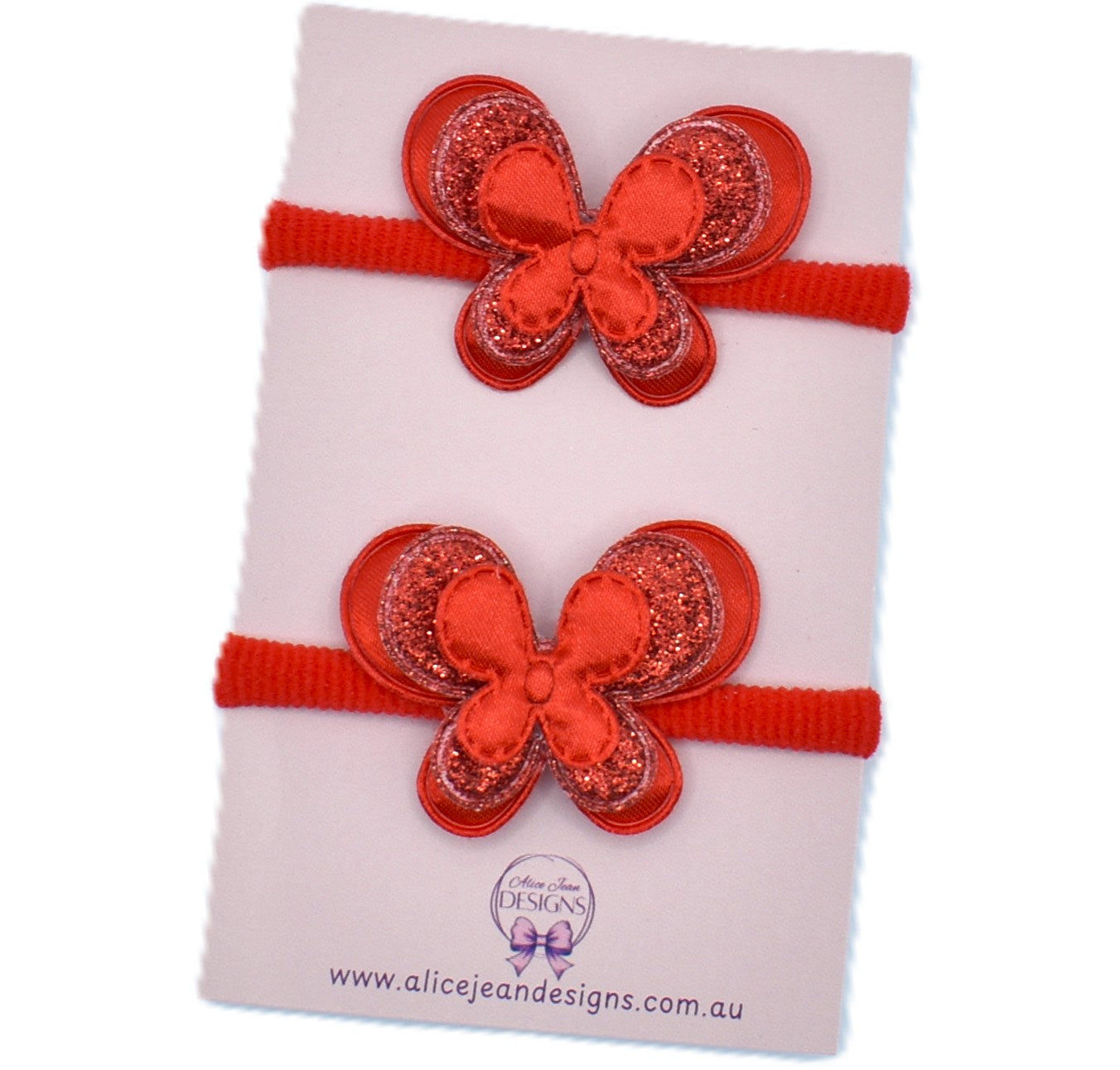 Nylon Hair Ties - Red Butterflies