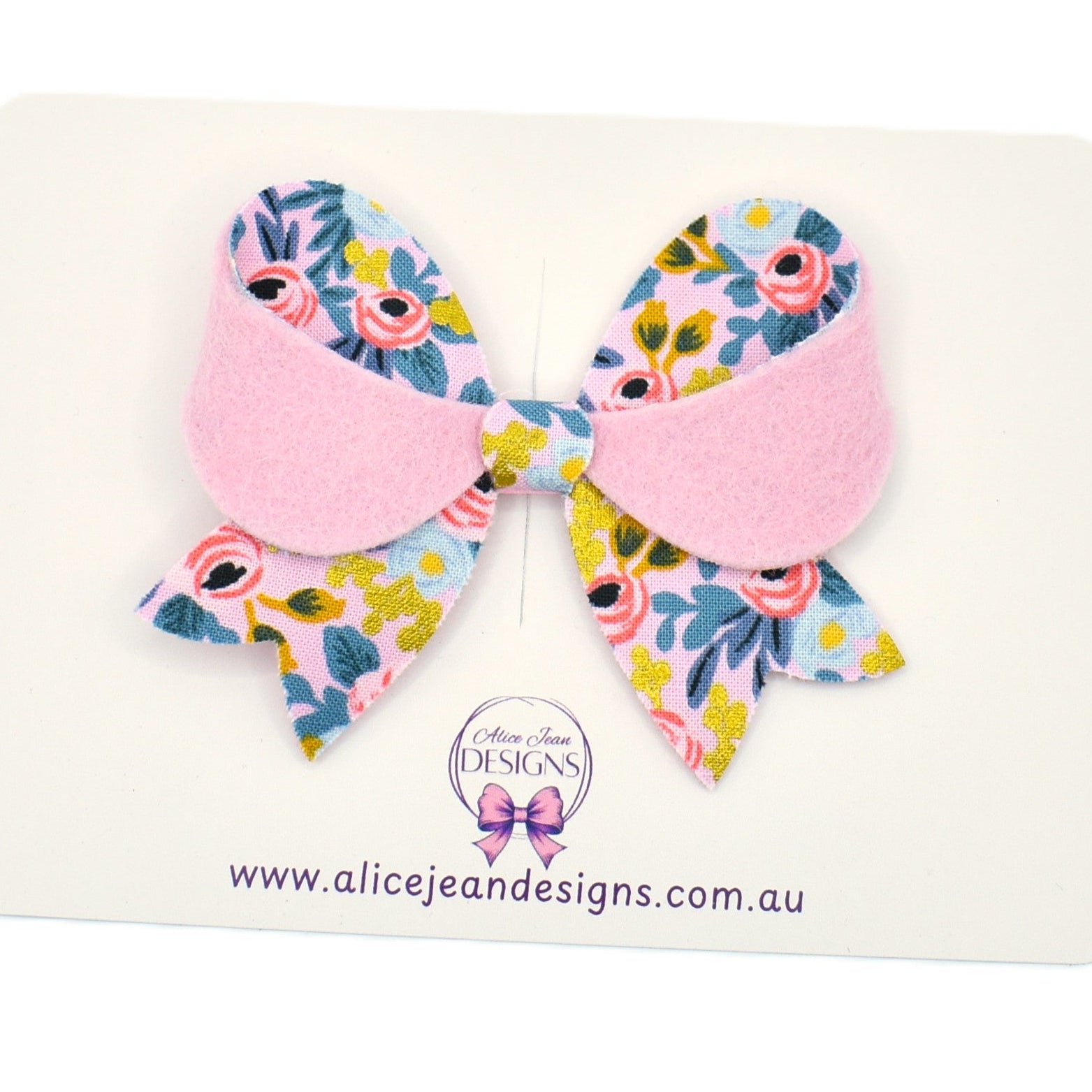 Matilda Bow Hair Clip - dusty pink gold floral