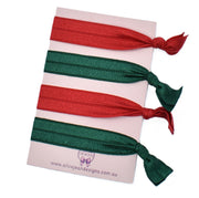 Set of 4 Elastic Hair Ties - red & green