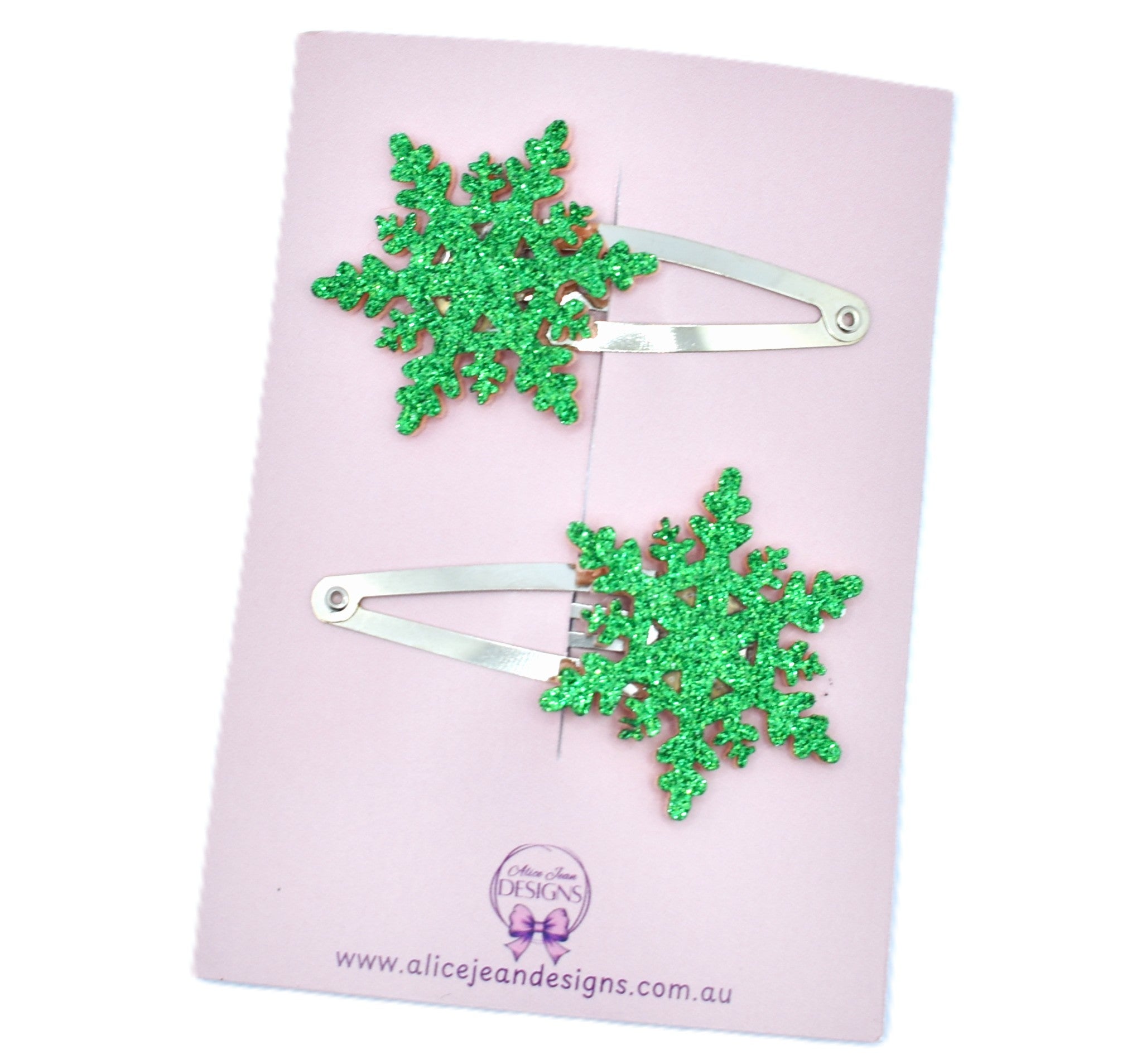 Glitter Snowflake Hair Clips - Green