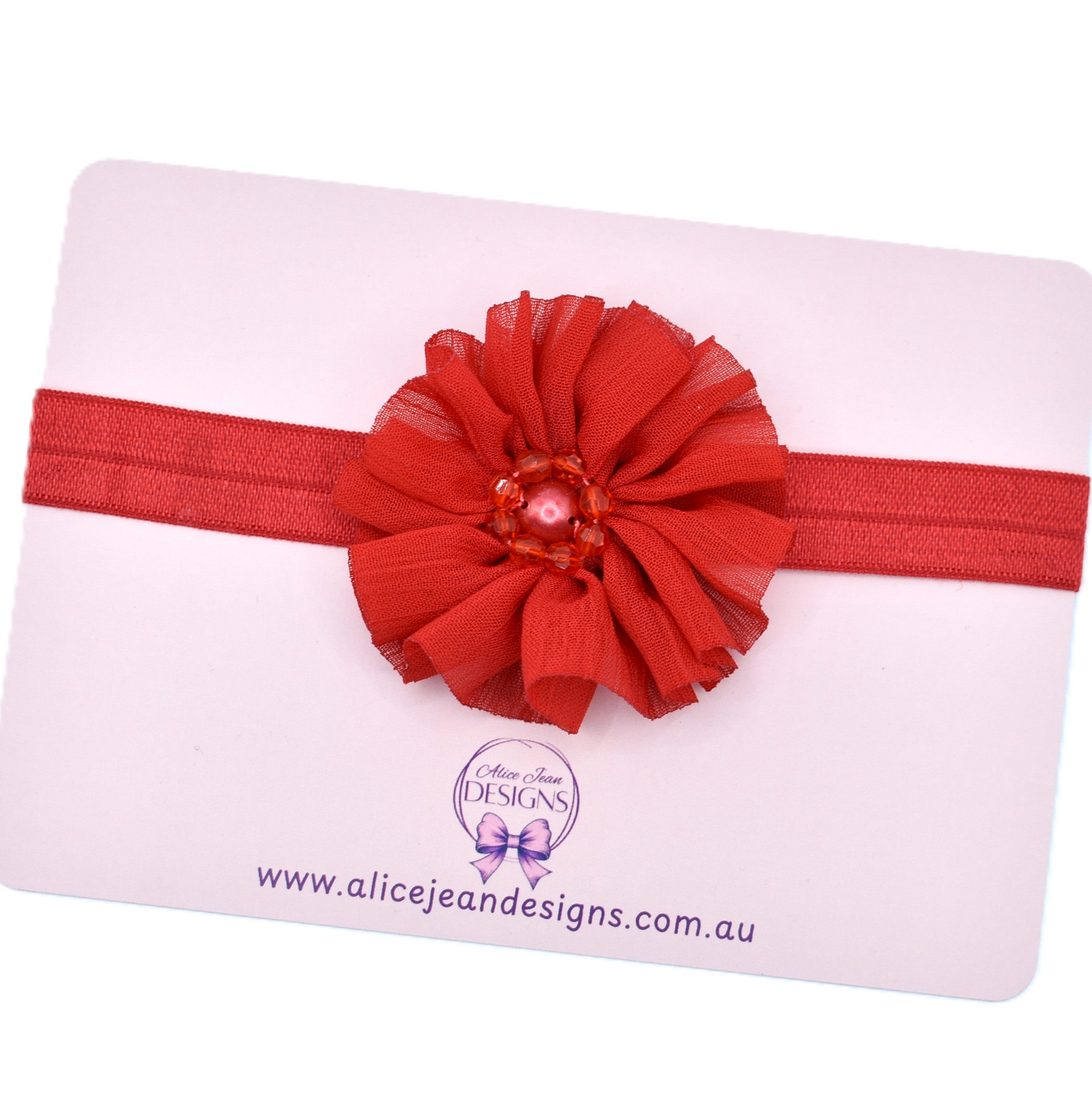 Red Chiffon Flower Headband - newborn