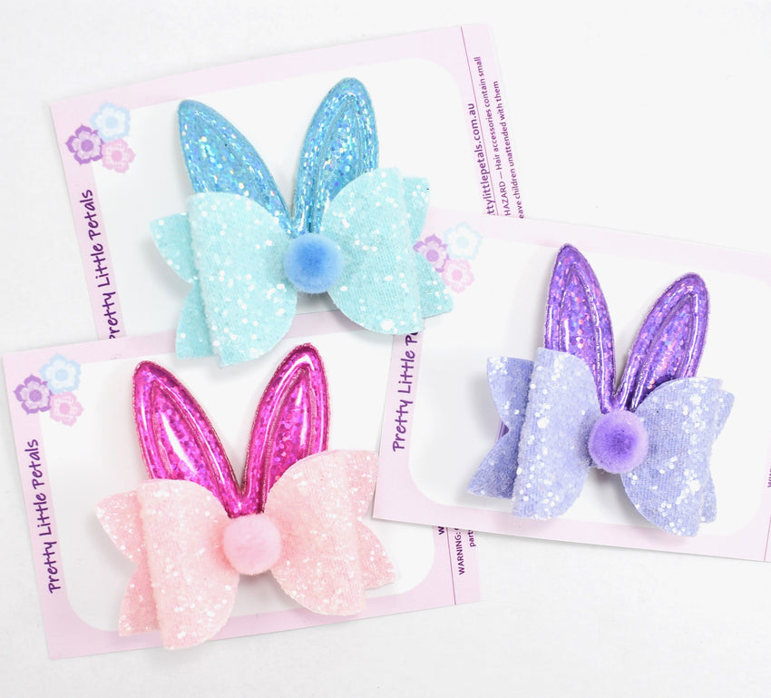 Bunny Ears Bow Hair Clip - blue