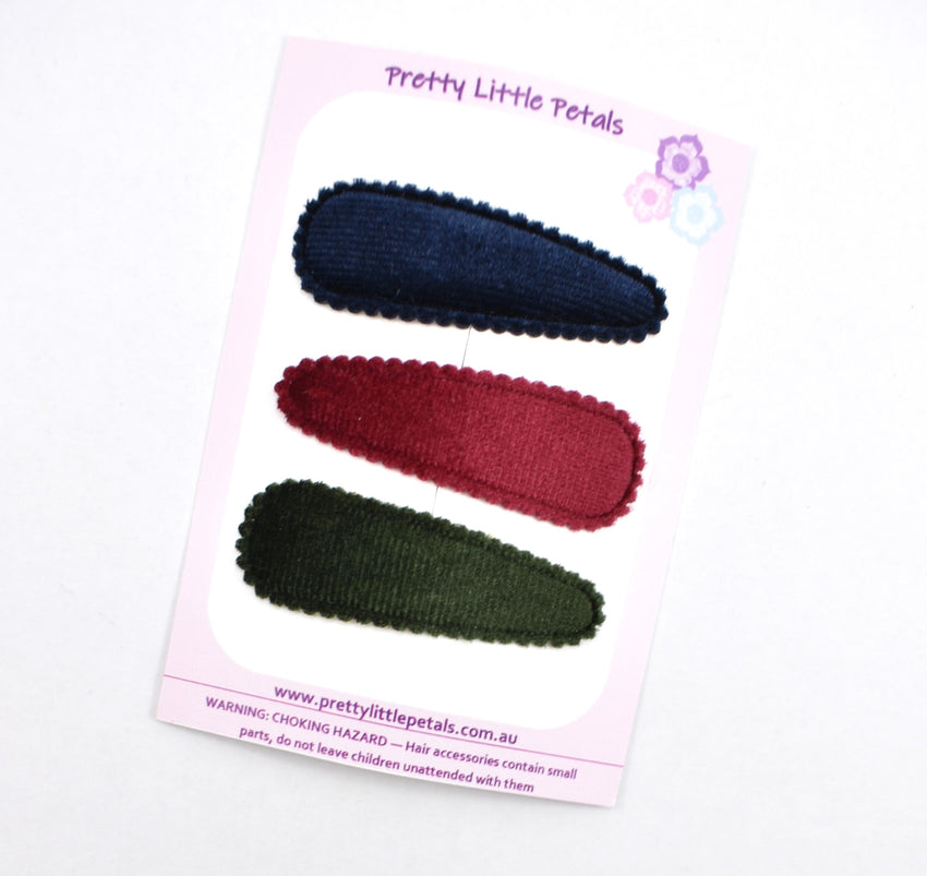 Velvet Snap Clips - set of 3