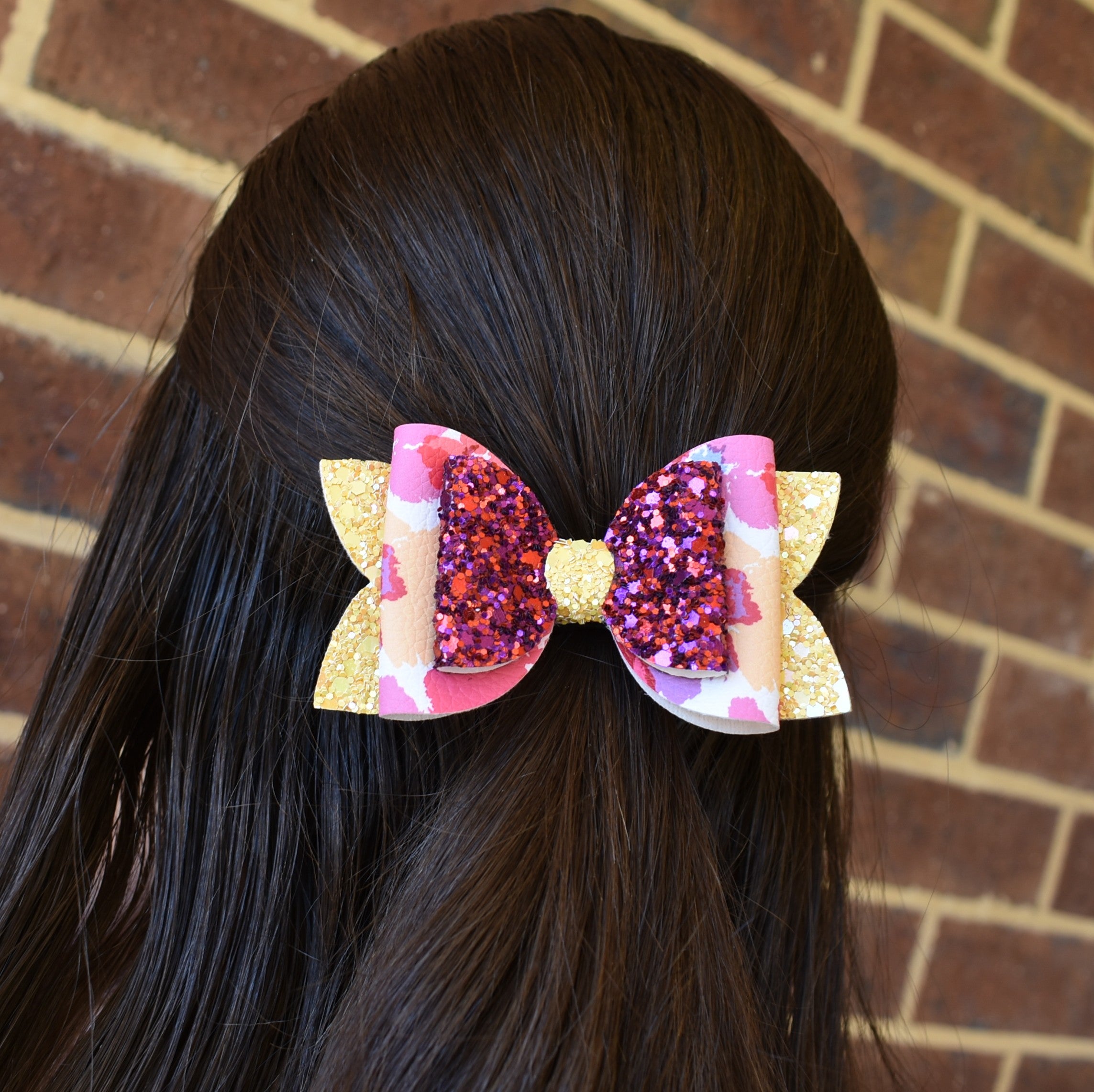 Annabelle Bow Hair Clip - pink/purple/yellow floral