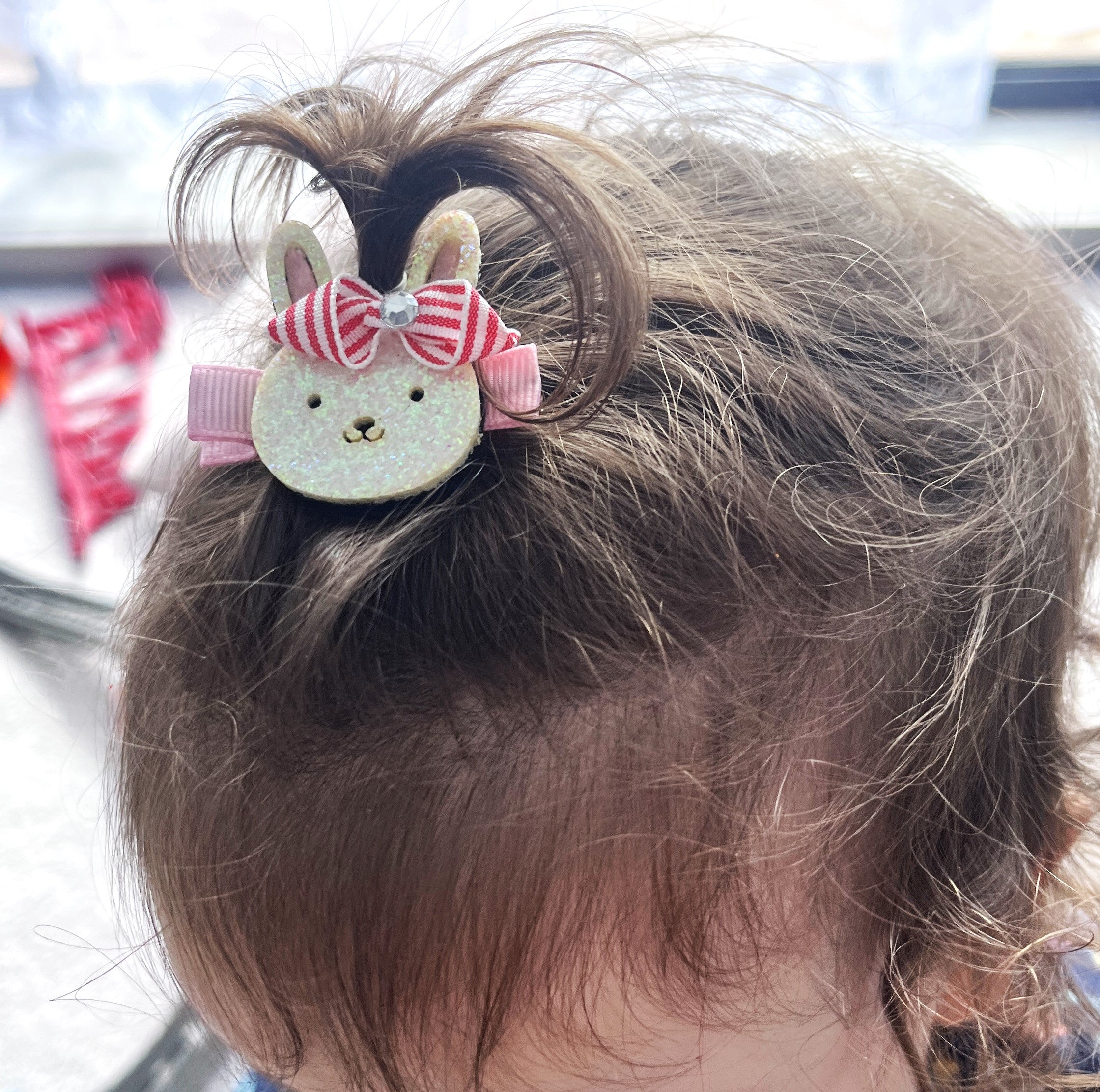 White Glitter Bunny Rabbit Face Hair Clip