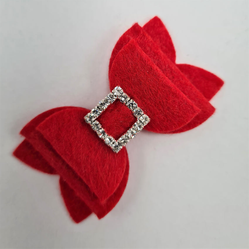 Annabelle Bow Hair Clip - Felt bow with rhinestone