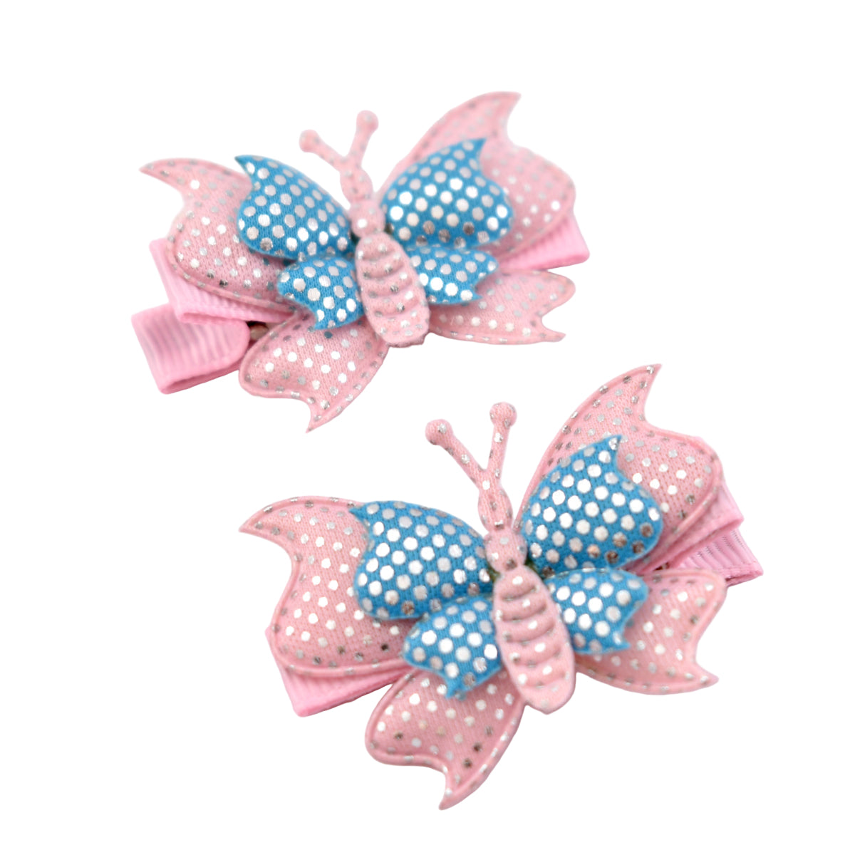 Piggytail Hair Clips - Pink & Blue butterflies