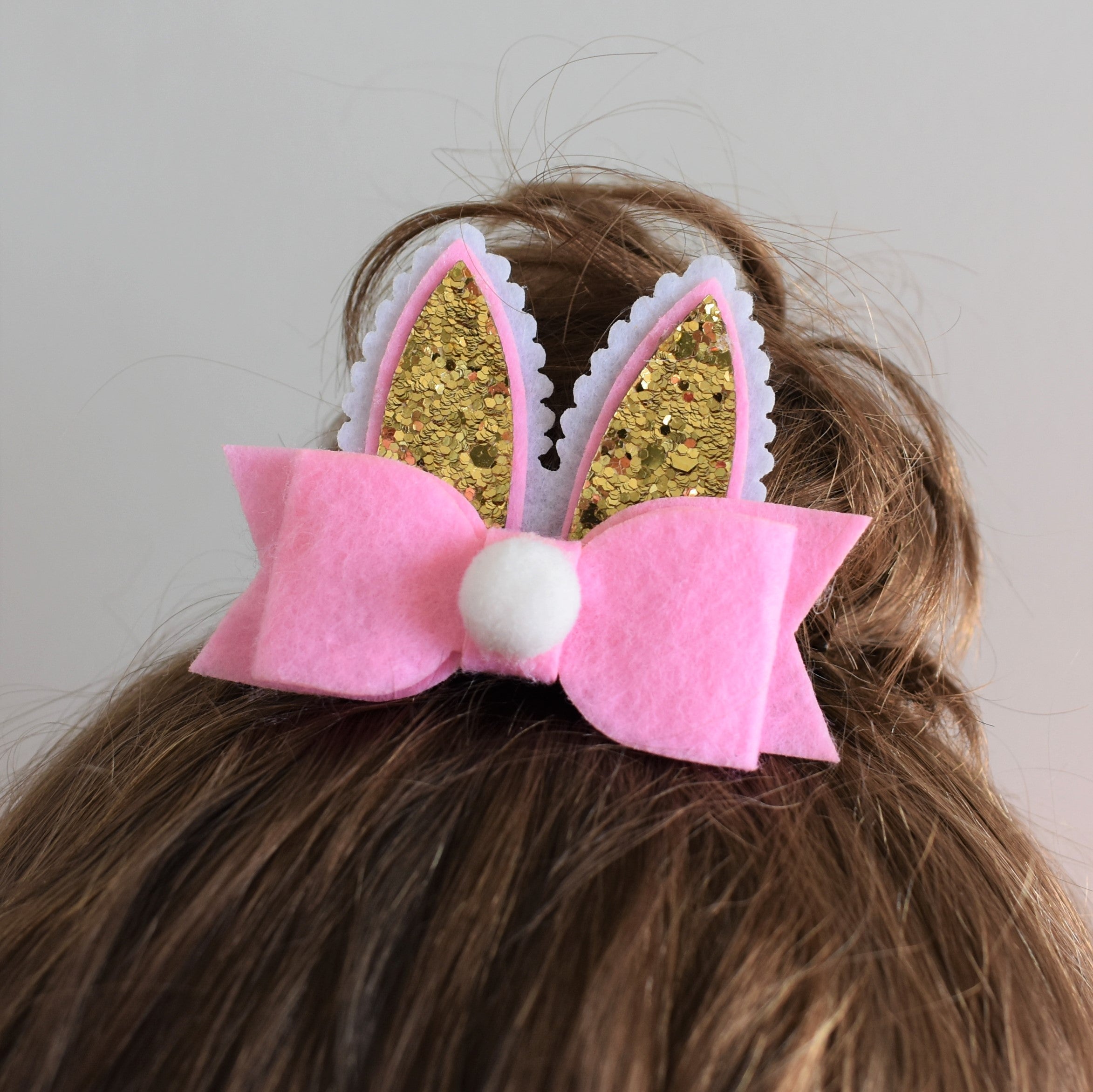 Pink & Gold Bunny Ears Bow Hair Clip